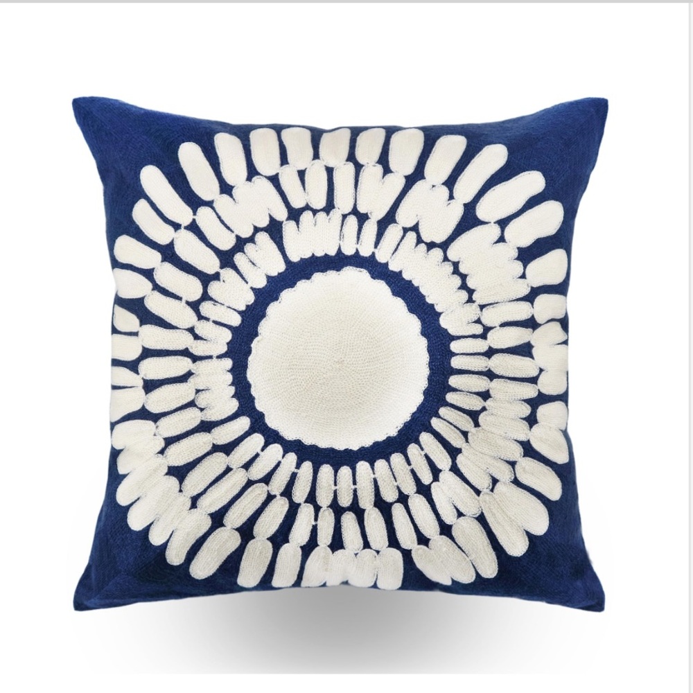 Blue and White Embroidered Sunflower Decorative Pillow Cover.